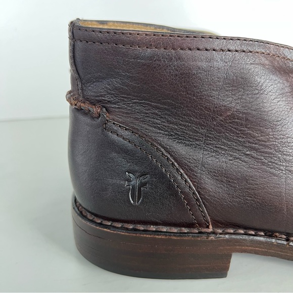 ♦️SOLD♦️FRYE Dark Brown Leather Braided Back Lace Up Chukka Ankle Boots Sz - Picture 2 of 16